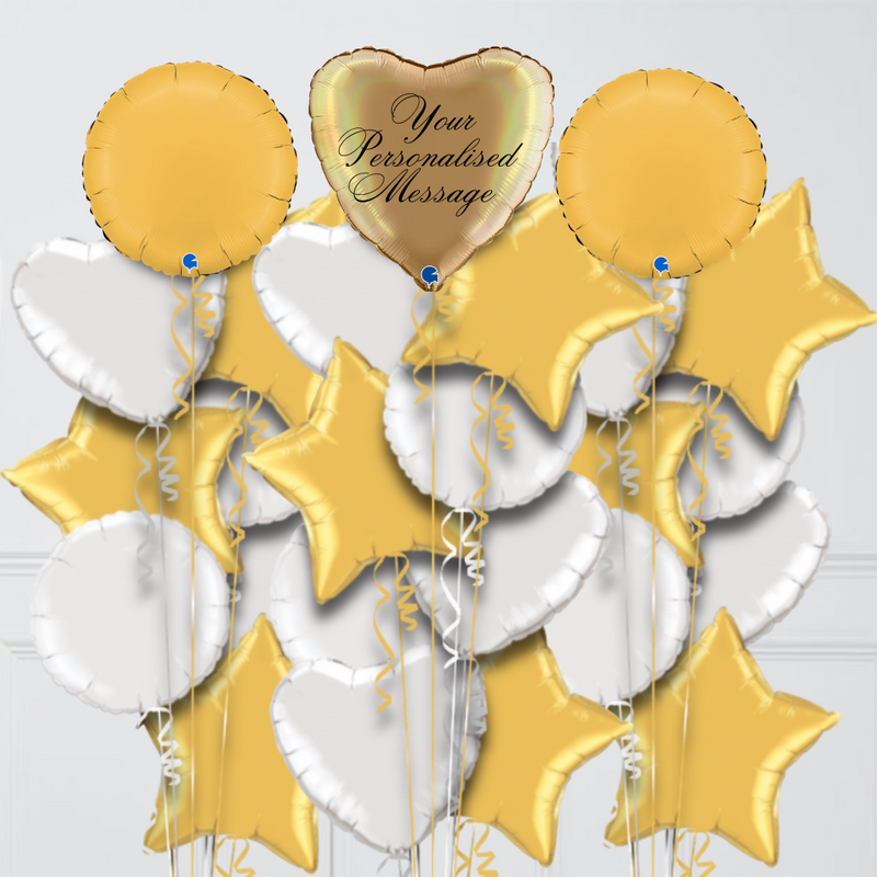 Personalised Platinum Gold Heart Inflated Foil Balloon Bunch