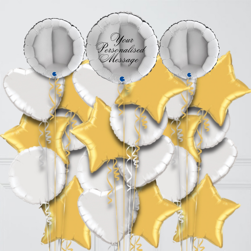 Round Silver & Gold Personalised Balloon Bouquet