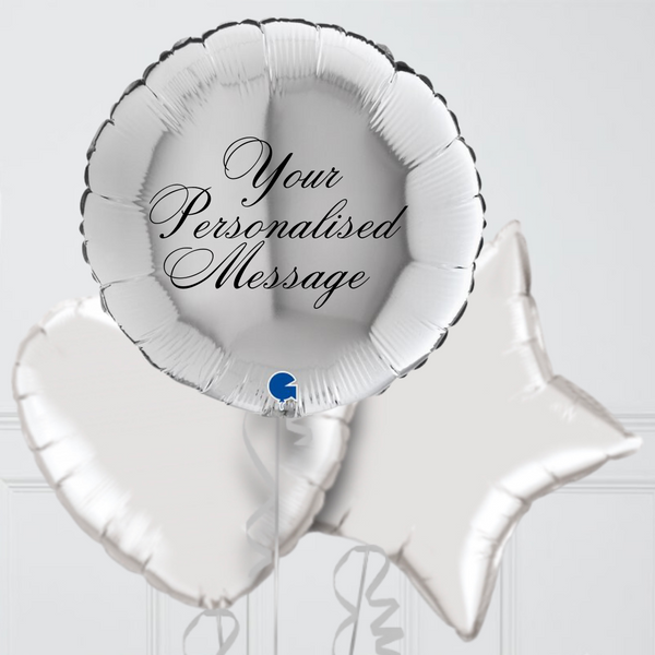 Personalised Silver Round Inflated Foil Balloon Bunch