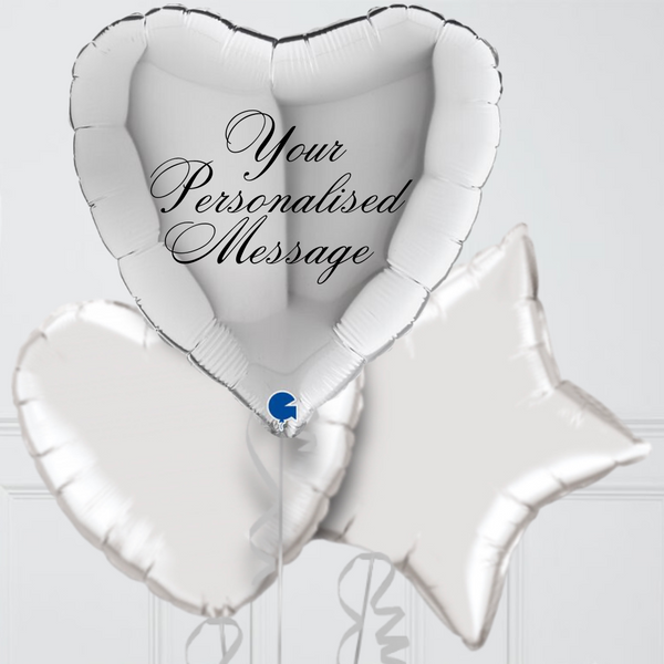 Heart Silver Personalised Balloon Bouquet