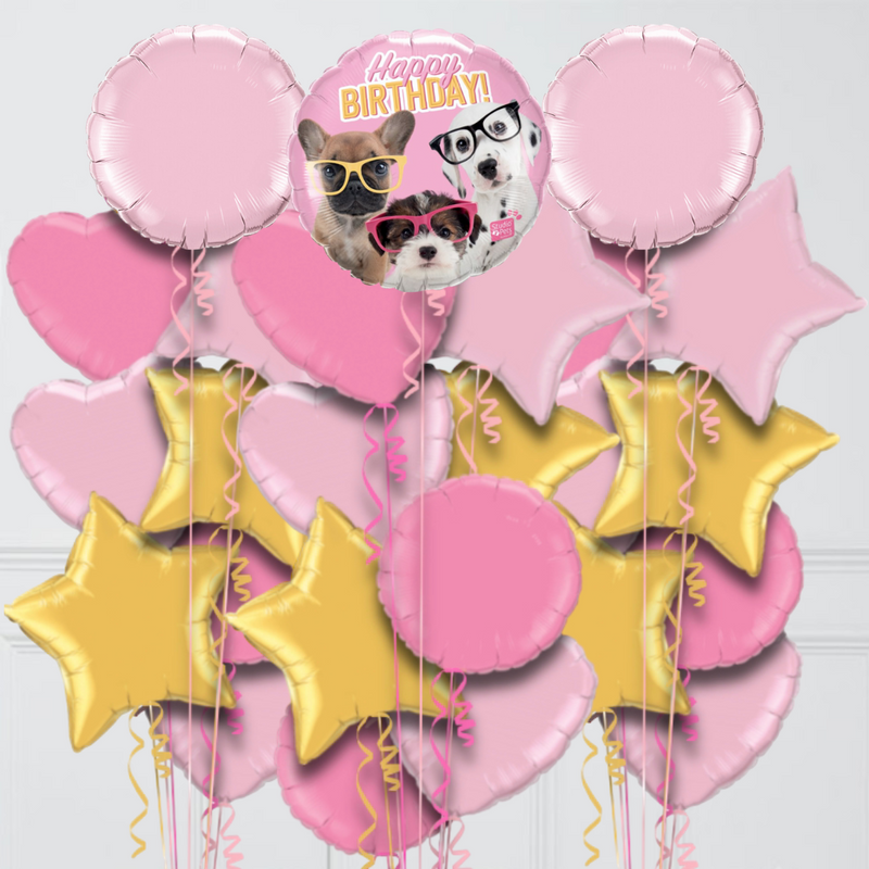 Happy Birthday Funny Puppies Inflated Foil Balloon Bunch