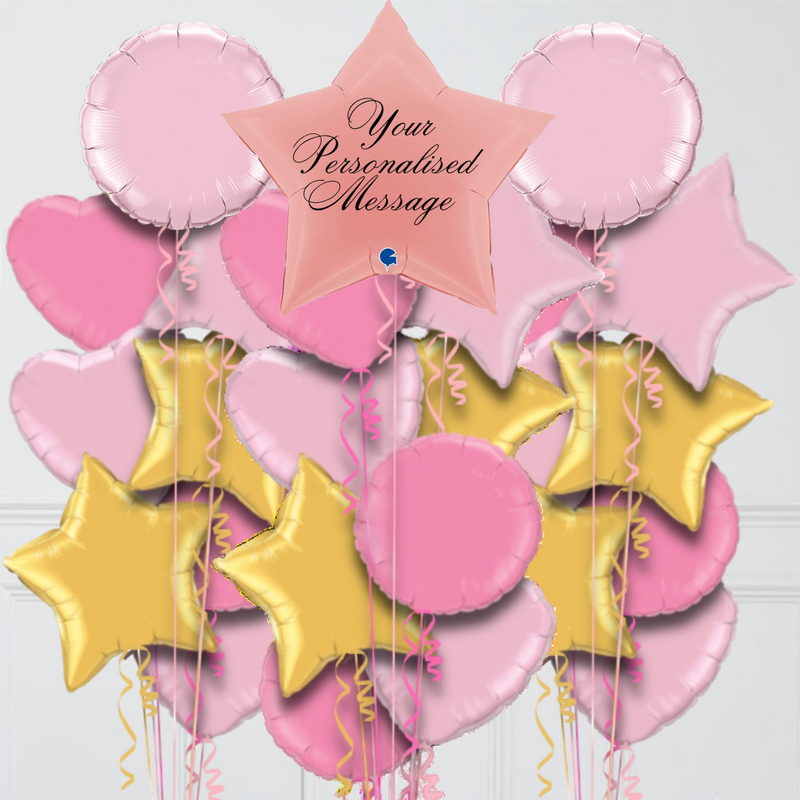 Personalised Pink Premium Large Star Inflated Foil Balloon Bunch