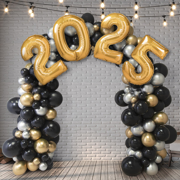 New Year 2025 Gold Glitz & Glam Ready-Made Balloon Arch