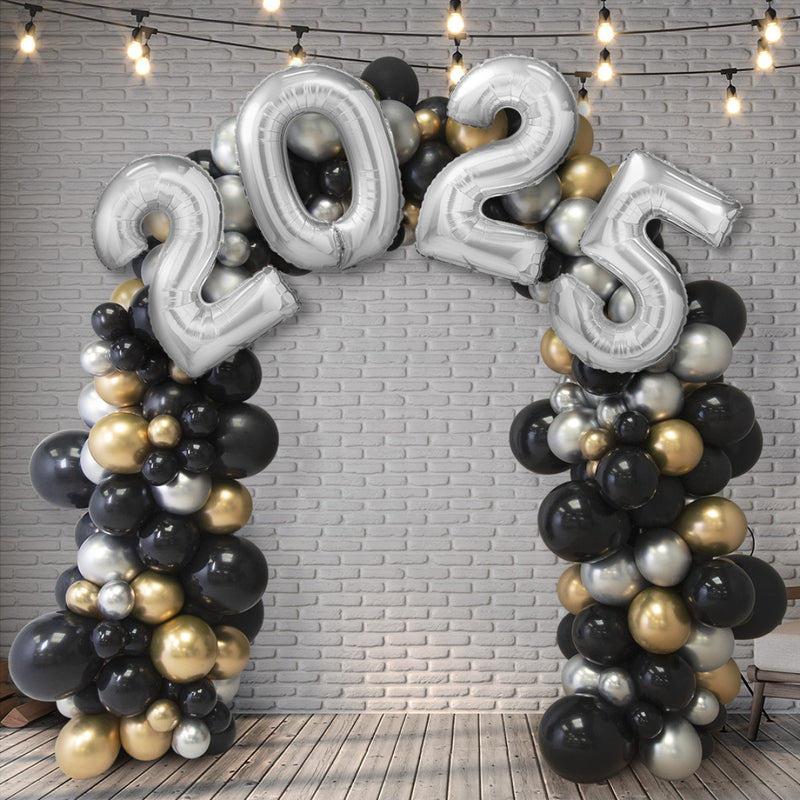 New Year 2025 Silver Glitz & Glam Ready-Made Balloon Arch