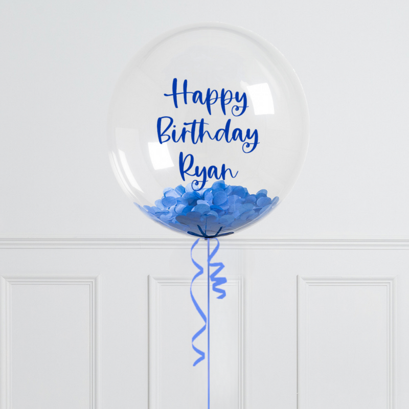 Blue Confetti Bubble Personalised Balloon