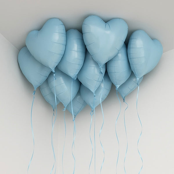 100 Heart Shaped Baby Blue Ceiling Balloons