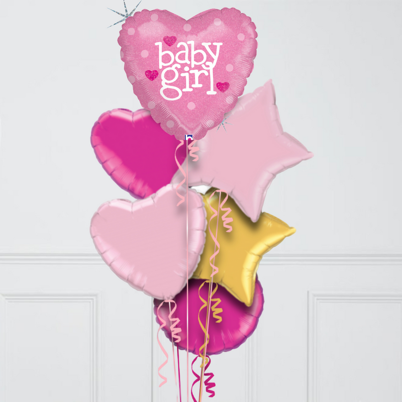 Baby Girl Hearts Inflated Foil Balloons