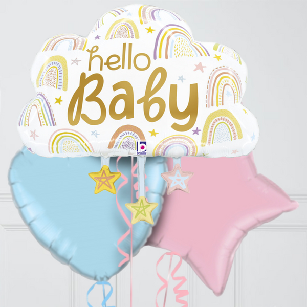 Hello Baby Rainbow Cloud Balloon Bunch