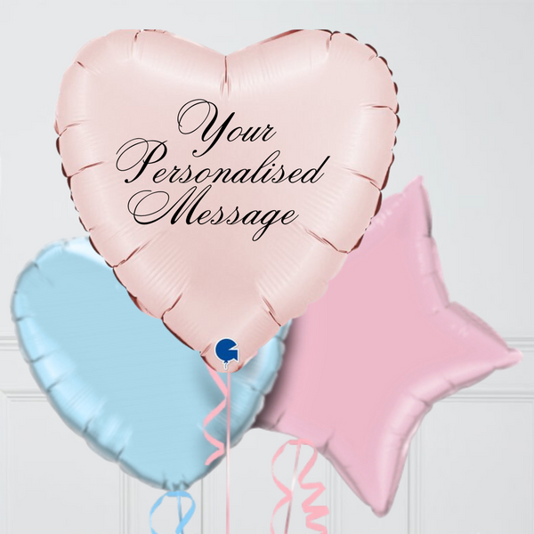 Personalised Pastel Pink Satin Hearts Inflated Foil Balloon Bunch