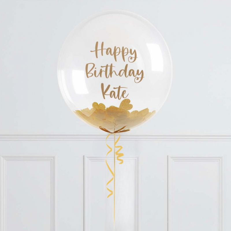 Personalised Gold Heart Confetti Bubble Balloon