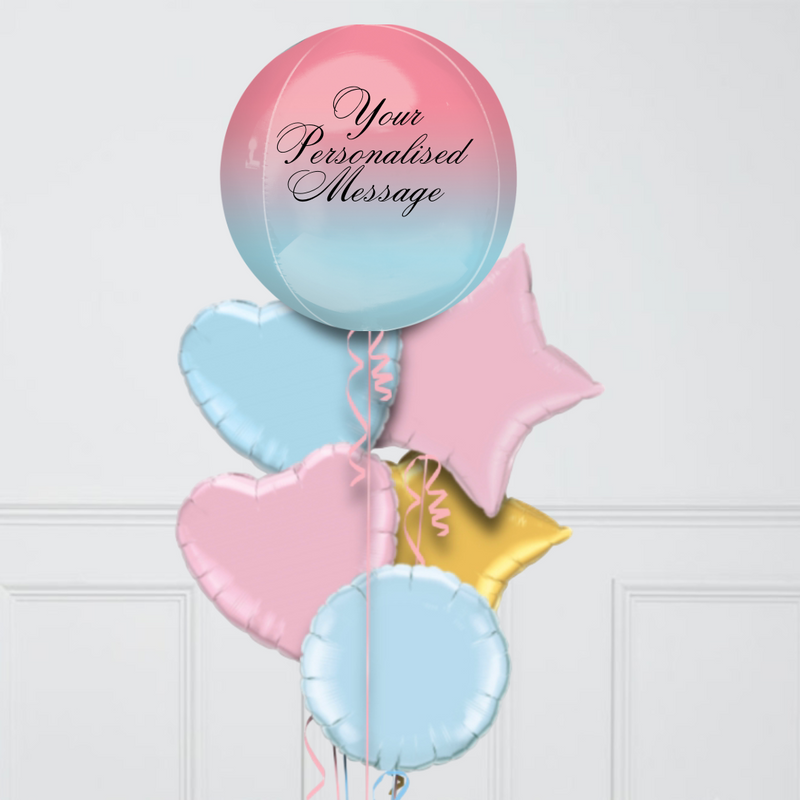Gradient Pink & Blue Orb Personalised Balloon Bouquet