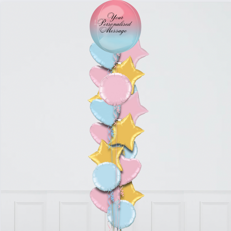 Personalised Gradient Pink & Blue Orb Inflated Foil Balloon Bunch