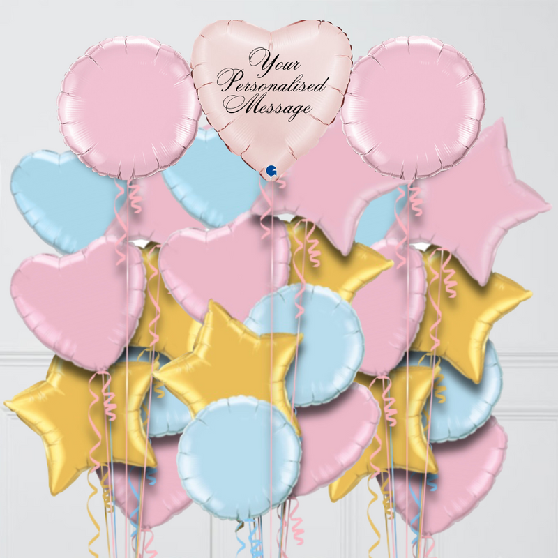 Heart Satin Pastel Pink Personalised Balloon Bouquet