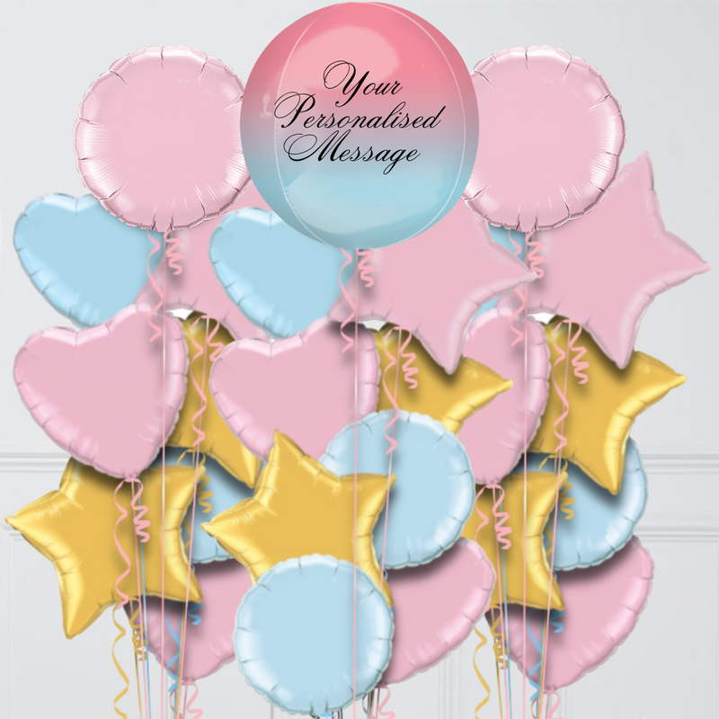 Personalised Gradient Pink & Blue Orb Inflated Foil Balloon Bunch