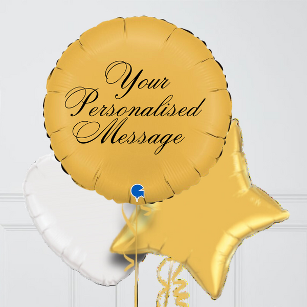 Personalised Satin Gold Round Inflated Foil Balloon Bunch