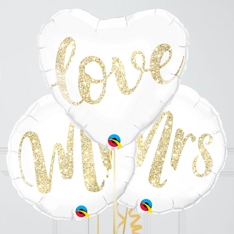 Mr & Mrs Wedding Gold Inflated Foil Balloon Bunch