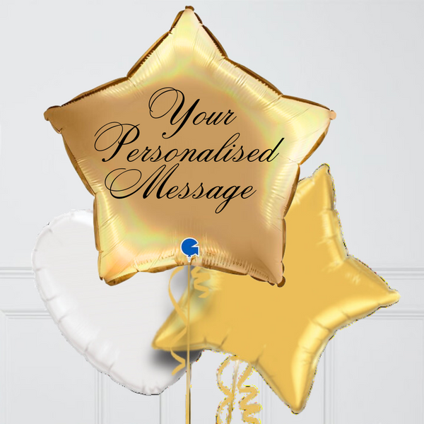 Personalised Platinum Gold Star Inflated Foil Balloon Bunch