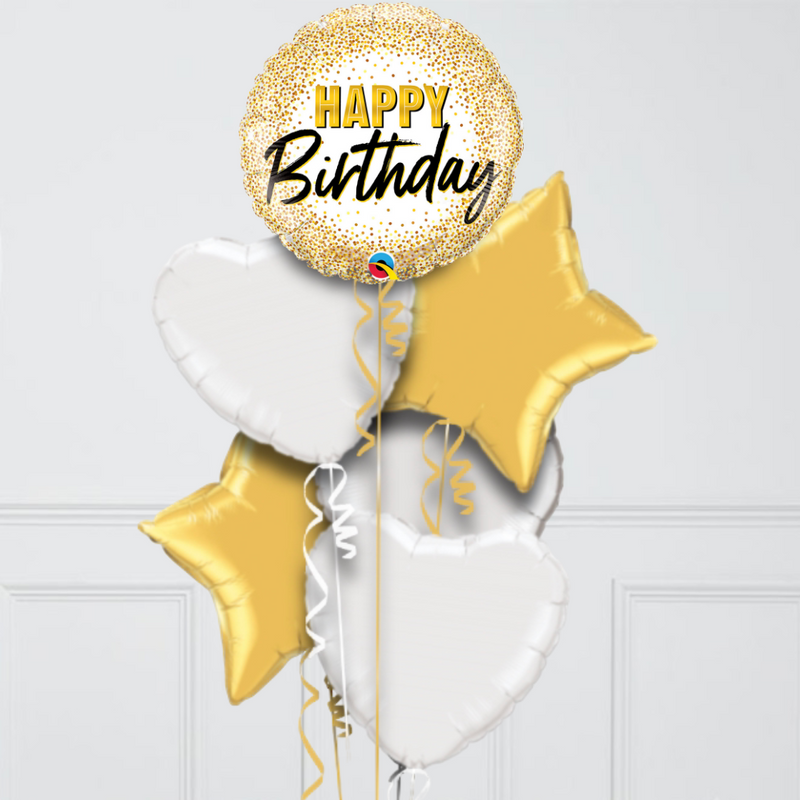 Gold Sparkle Happy Birthday Inflated Foil Balloon Bunch