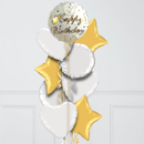happy birthday gold and white balloons