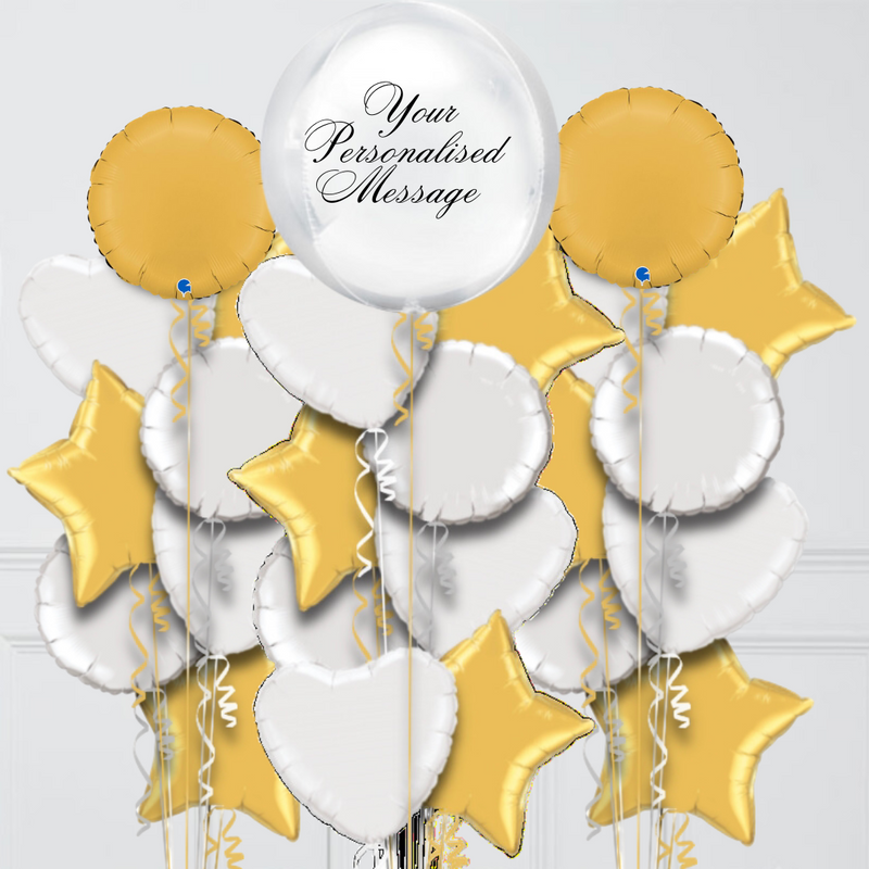 Personalised White Orb Inflated Foil Balloon Bunch