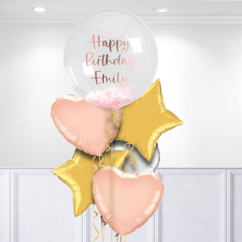 Rose Gold Confetti Bubble Personalised Bunch