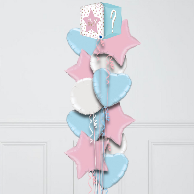 Square Shaped Gender Reveal Foil Balloon Bouquet