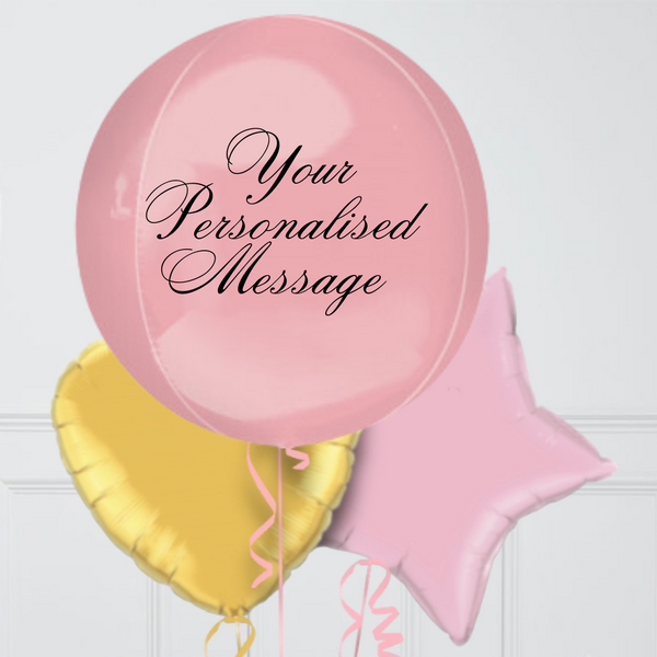 Personalised Pink & Gold Orb Inflated Foil Balloon Bunch