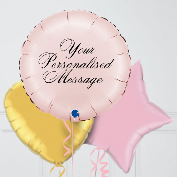 Personalised Satin Pink Round Inflated Foil Balloon Bunch