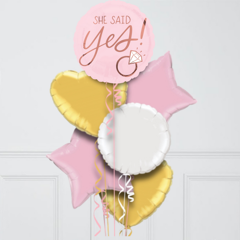 she said yes pink engagement ring foil balloons