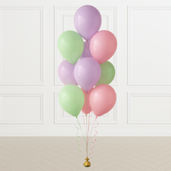 Bunch of 10 latex balloons: pale purple, pink & mint green