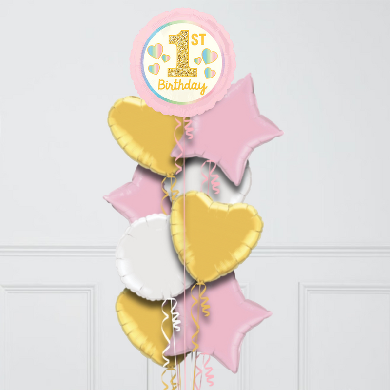 1st Birthday Pink Foil Balloon Bouquet