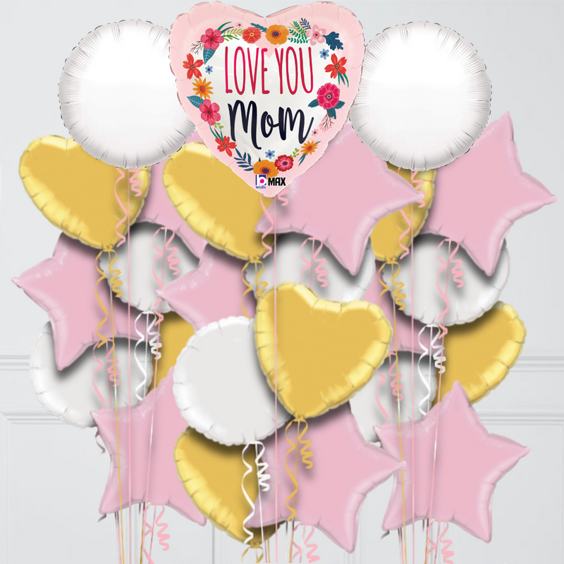 Satin Love You Mom Foil Balloon Bouquet