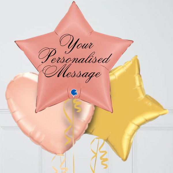 Personalised Rose Gold Star Inflated Foil Balloon Bunch