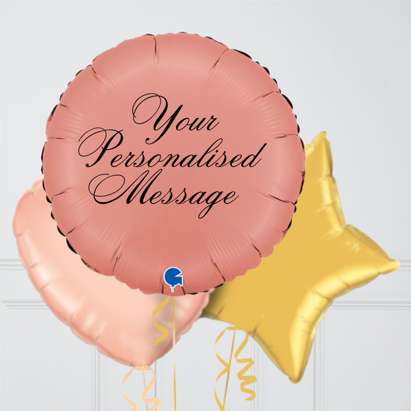 Personalised Satin Rose Gold Round Inflated Foil Balloon Bunch