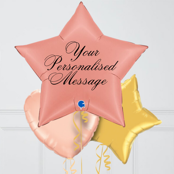 Personalised Rose Gold Premium Large Star Inflated Foil Balloon Bunch