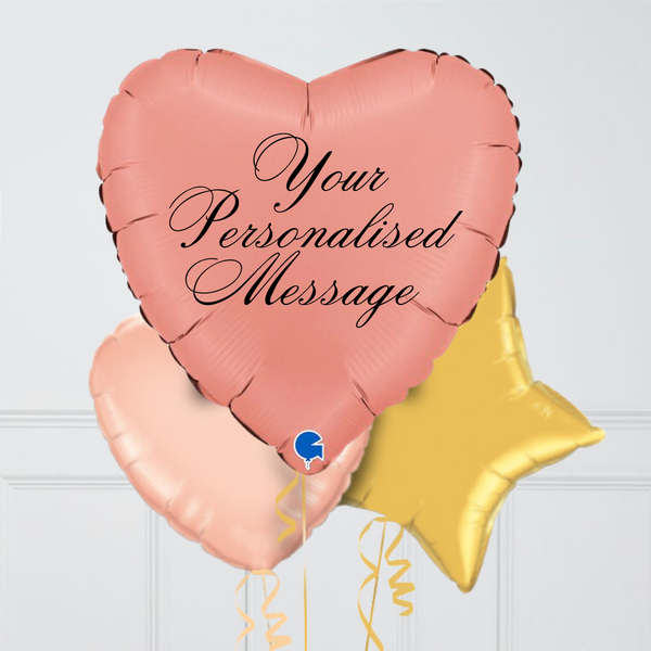 Personalised Rose Gold Premium Large Heart Inflated Foil Balloon Bunch