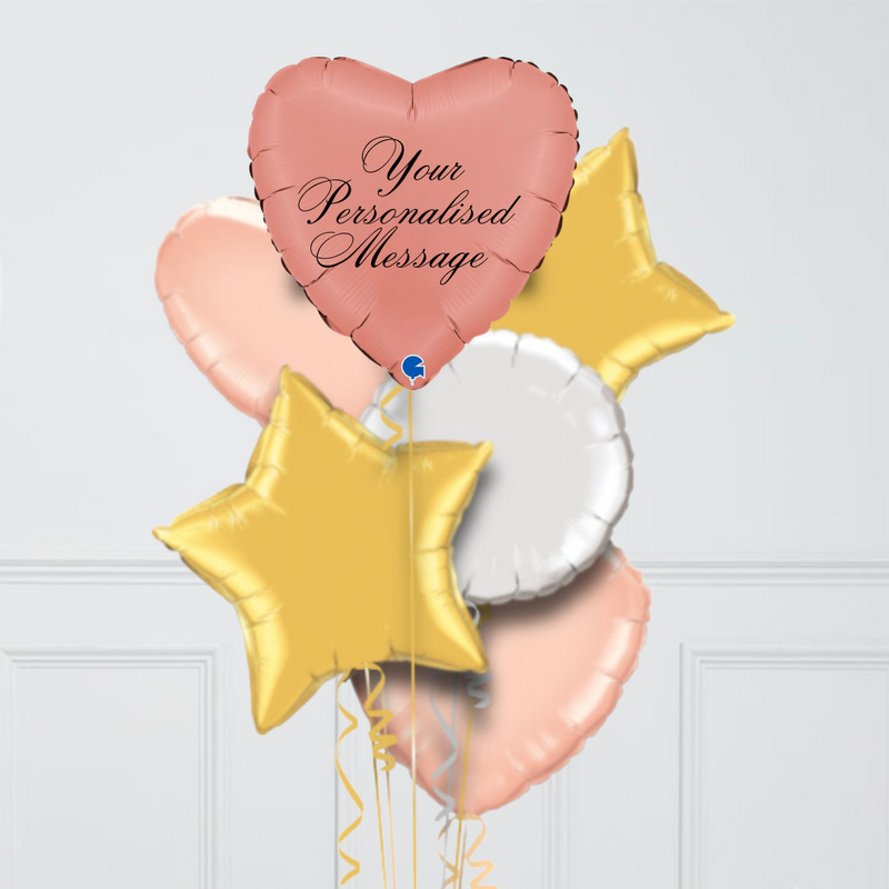 Rose Gold Personalised Heart Inflated Foil Balloon Bunch