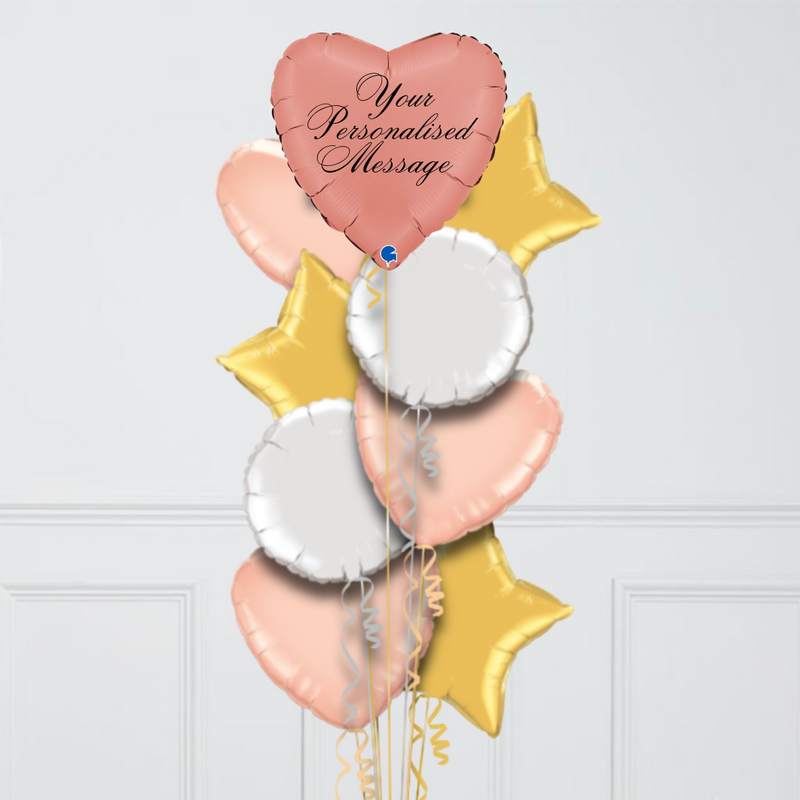 Rose Gold Personalised Heart Inflated Foil Balloon Bunch