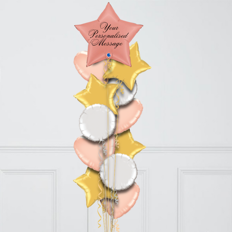 Personalised Rose Gold Premium Large Star Inflated Foil Balloon Bunch