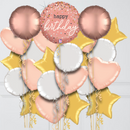 Sparkling Rose Gold Happy Birthday Inflated Foil Balloon Bunch