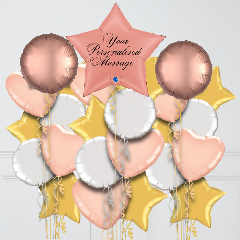 Personalised Rose Gold Premium Large Star Inflated Foil Balloon Bunch