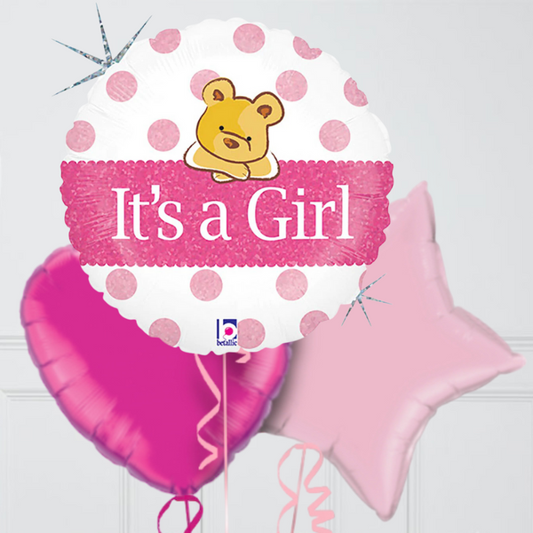 it'a a girl pink teddy bear foil balloons