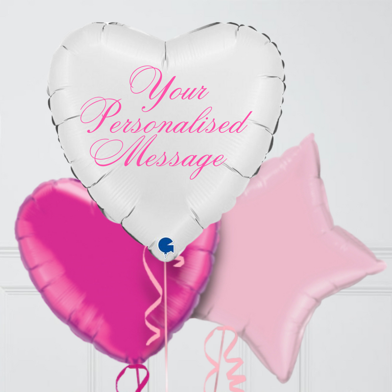 Heart White & Pink Personalised Balloon Bouquet