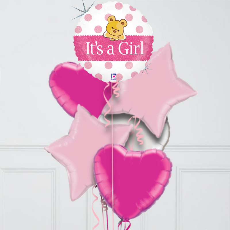 it'a a girl pink teddy bear foil balloons