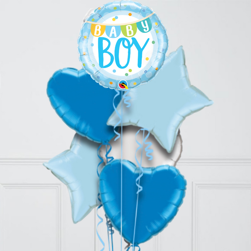 Baby Boy Banner & Dots Foil Balloon Bouquet