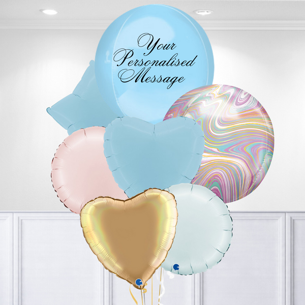 Blue & Pink Marble Personalised Premium Balloon Bunch