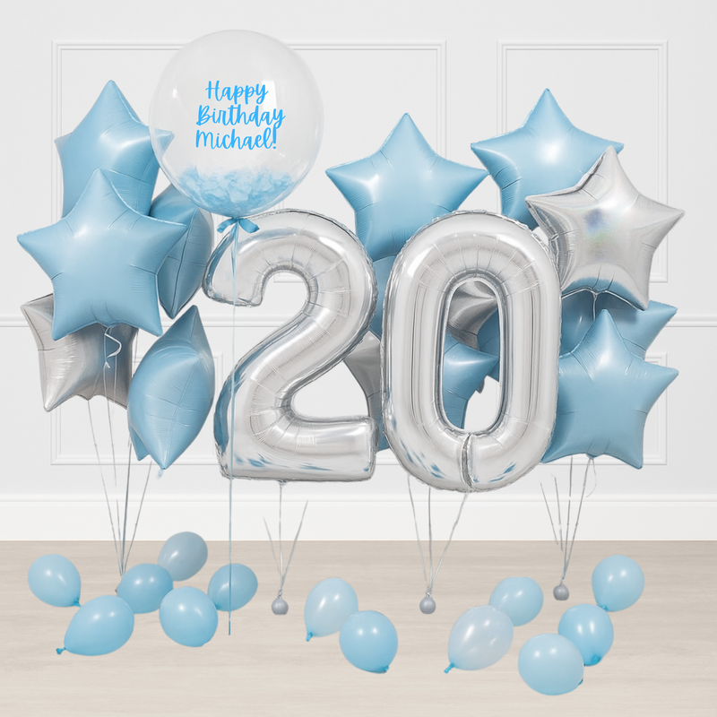 Blue & Silver Birthday Balloons Package