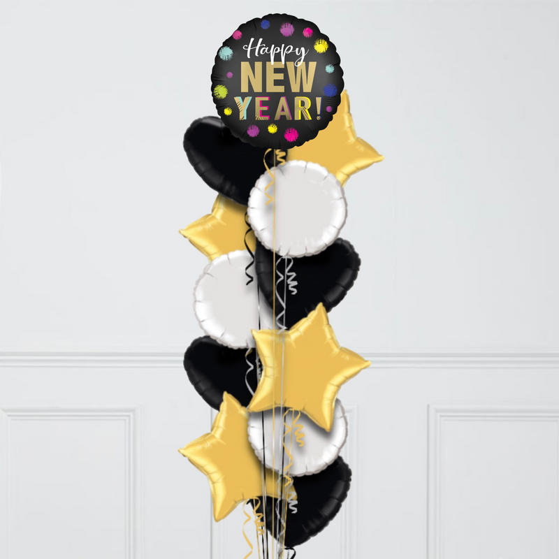 Dotted New Year Inflated Foil Balloon Bunch