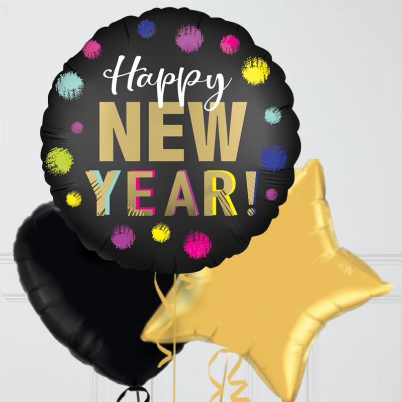 Dotted New Year Inflated Foil Balloon Bunch