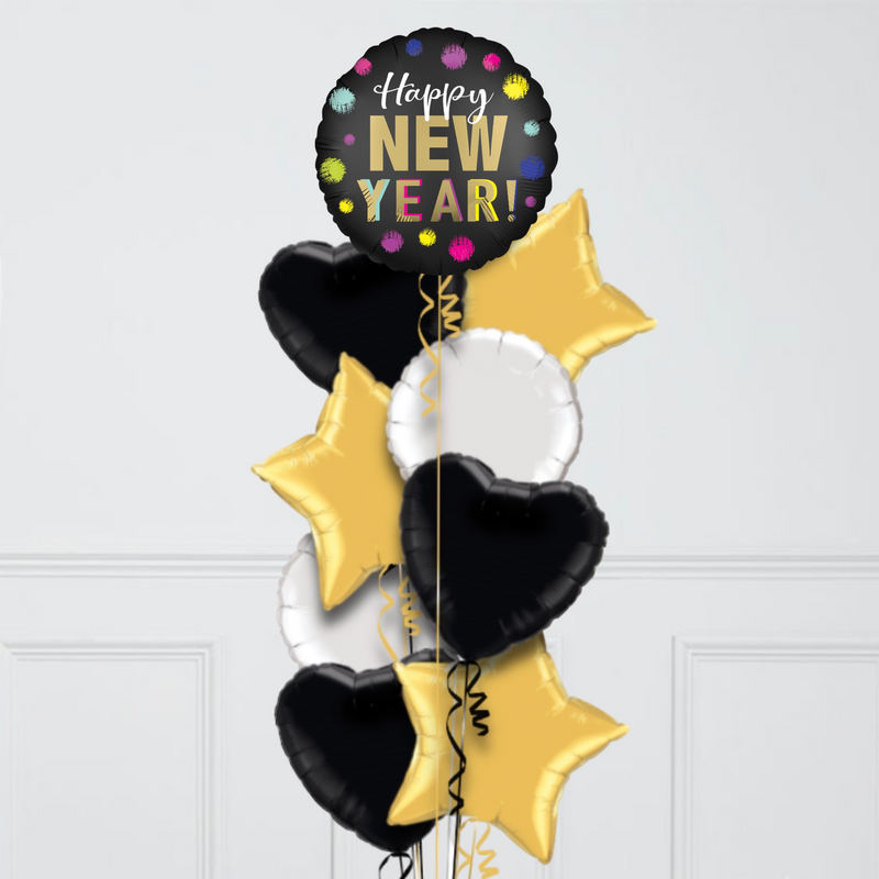 Dotted New Year Inflated Foil Balloon Bunch